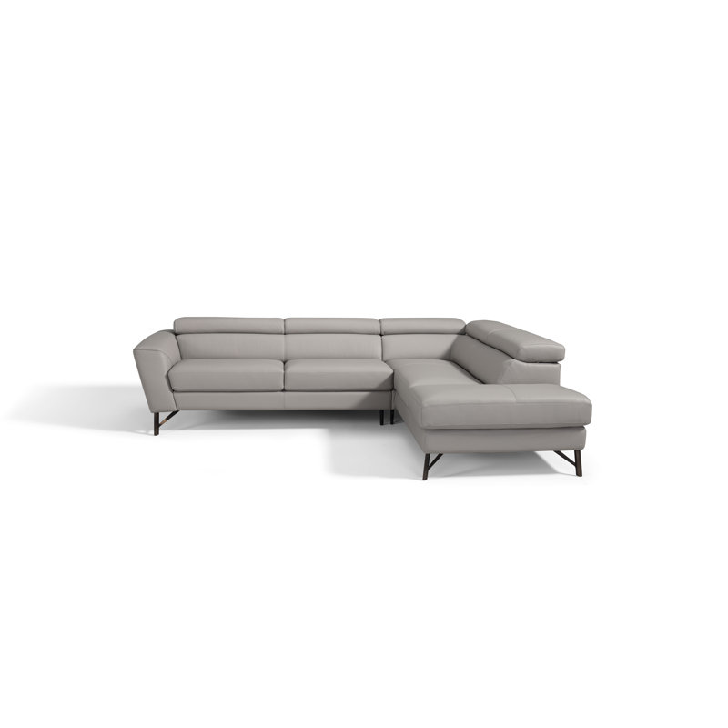 Benbow Upholstered L-Shaped Sectional, Taupe Genuine Leather, Right Hand Facing