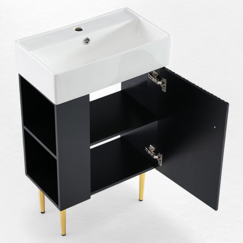 Ensemble de meuble-lavabo simple 21,6 po, Noir, noir, noir, noir, Doré