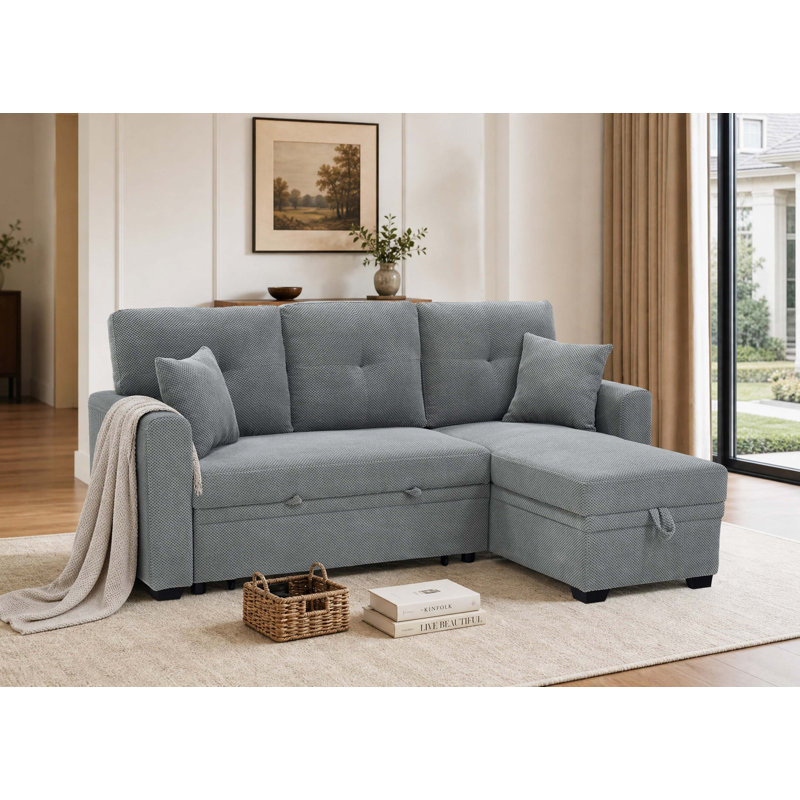 Divan-lit d'angle convertible avec lit gigogne et rangement dissimulé, Light Grey Fabric, Right Hand Facing
