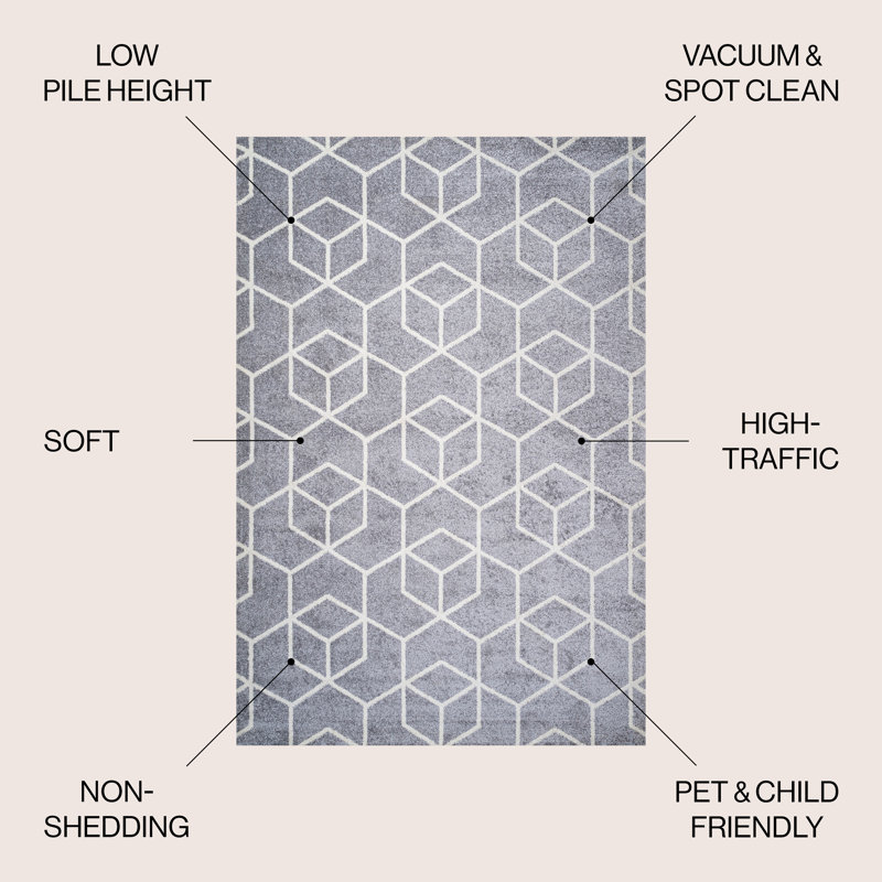 Mashawna Blocks Modern Geometric Light Gray/White Rug, Rectangle 5' x 8'