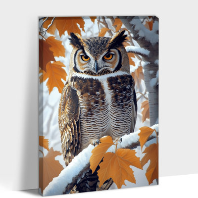 Grand hibou d'hiver, impression sur toile, impression de feuilles d'automne, art encadré pour salon, chambre à coucher, bureau, affiche de Noël, affiche murale, 36 po x 48 po