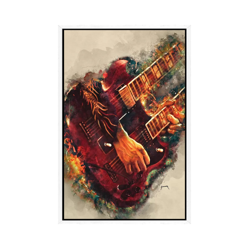 Jimmy Page's Electric Guitar - Print on Canvas, 66.04 cm H x 45.72 cm W, White Framed