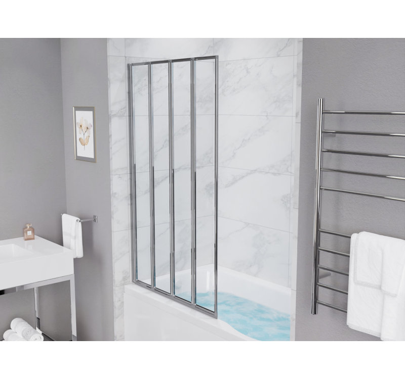 ANZZI de style accordéon de 56 po x 33 po Porte de douche réversible à 4 panneaux avec cadre et quincaillerie, Chrome