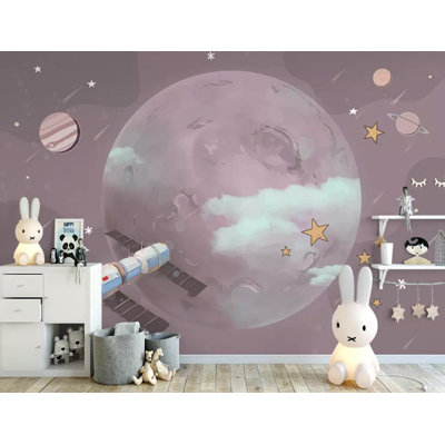 Kids Cartoon Planets And Space Removable Wallpaper