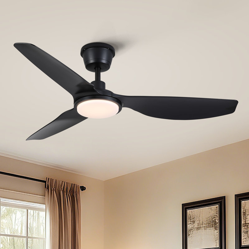Homelover 52 inch Outdoor IP66 Waterproof Mordern Black with Black Blades Integrated LED Propeller Ceiling Fan With Light 3 Blades