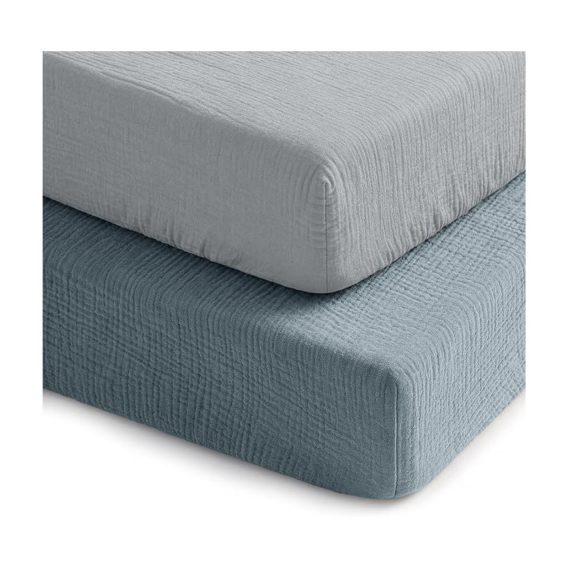 Comfy Cubs 100% Muslin Crib Fitted Sheet 2 Pack - 100% Cotton, Soft & Breathable Crib Sheets for Toddler Mattress - Snug Fit, Secure Elastic with Beautiful Packaging