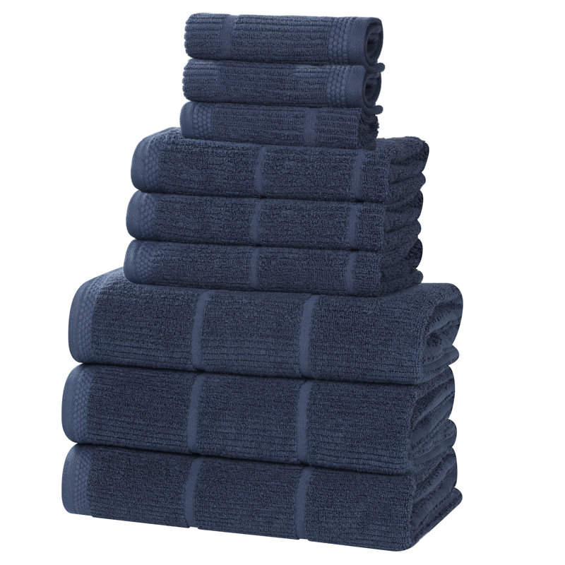 Milo Smart Twist Viscose Cotton Blend Medium Weight Quick Dry Solid Ribbed 9 Piece Bath Towel Set, 9 Piece Towel Set