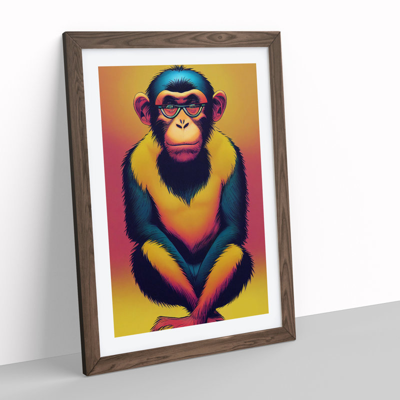 Marvellous Monkey - Single Picture Frame Painting, 64cm H x 46cm W x 2cm D, Walnut