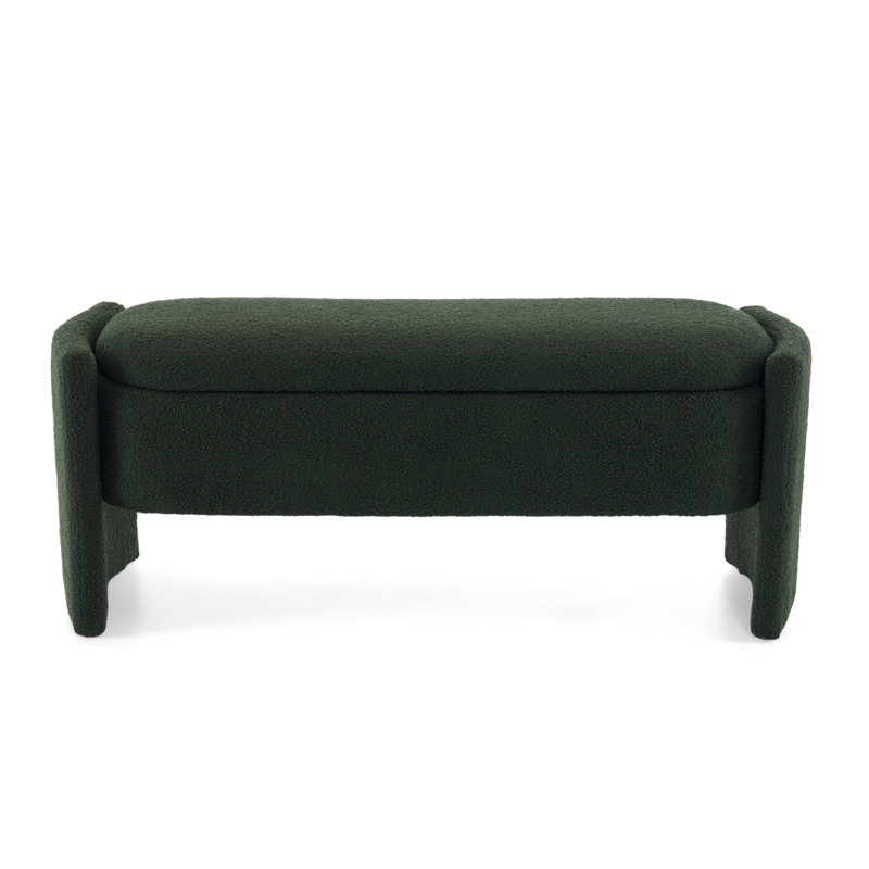 Elegant Dark Green Boucle Long Storage Ottoman Bench