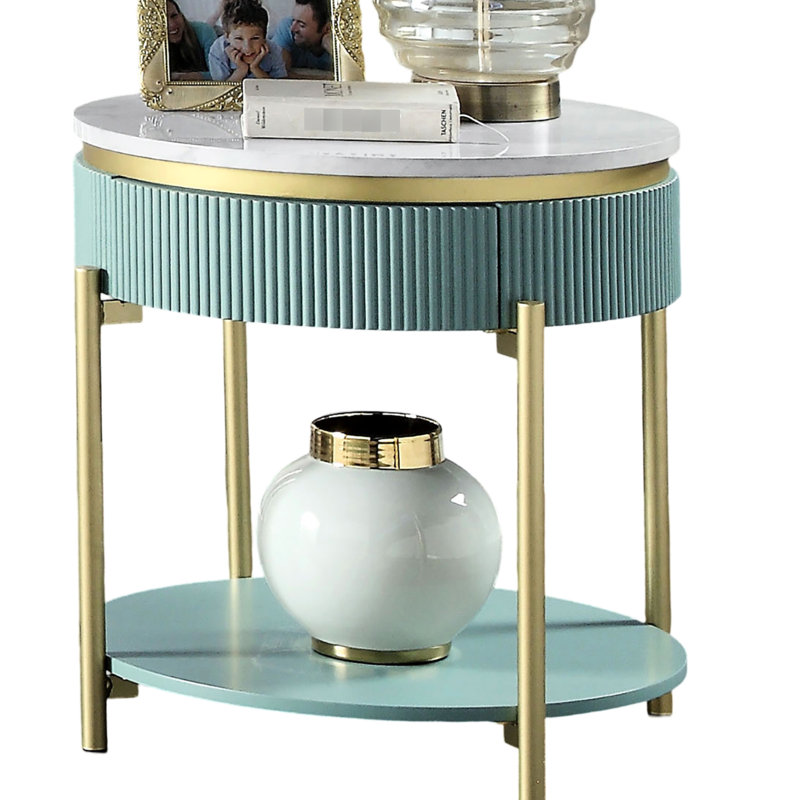 Table de bout contemporaine 1 pièce sarcelle clair sarcelle blanche