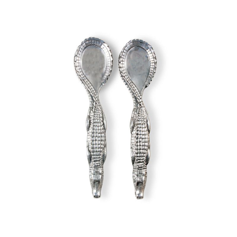 Silver Aluminum Alligator Figural Serving Spoon Set