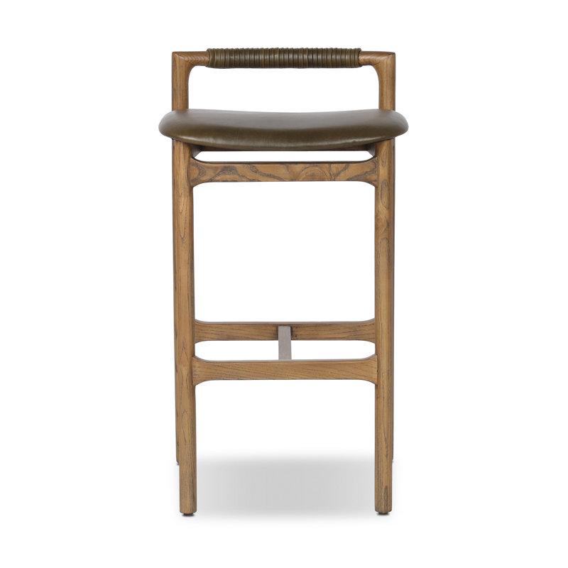 Tabouret Solene, Tabouret de bar (siège d'une hauteur de 30 po), Bois de micocoulier grillé, Mousse Dulane / cuir véritable