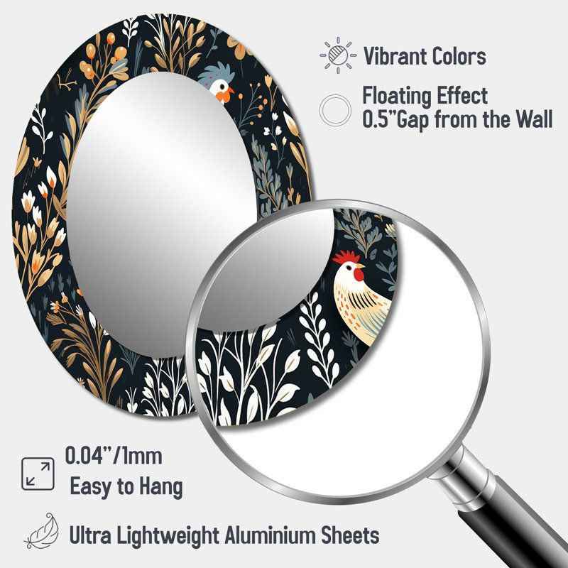 Motif de coq rouge Country Charm - miroir décoratif en marbre, miroir mural décontracté, impression d'art en métal, Ovale