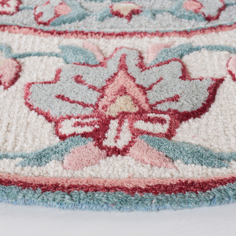 Cuayo Hand Tufted Wool Floral Rug, Round 5'
