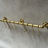 Handmade Kitchen Rail Rack With Hooks Unlacquered Brass 40" Wall Mounted Storage Organizer Pot Rack