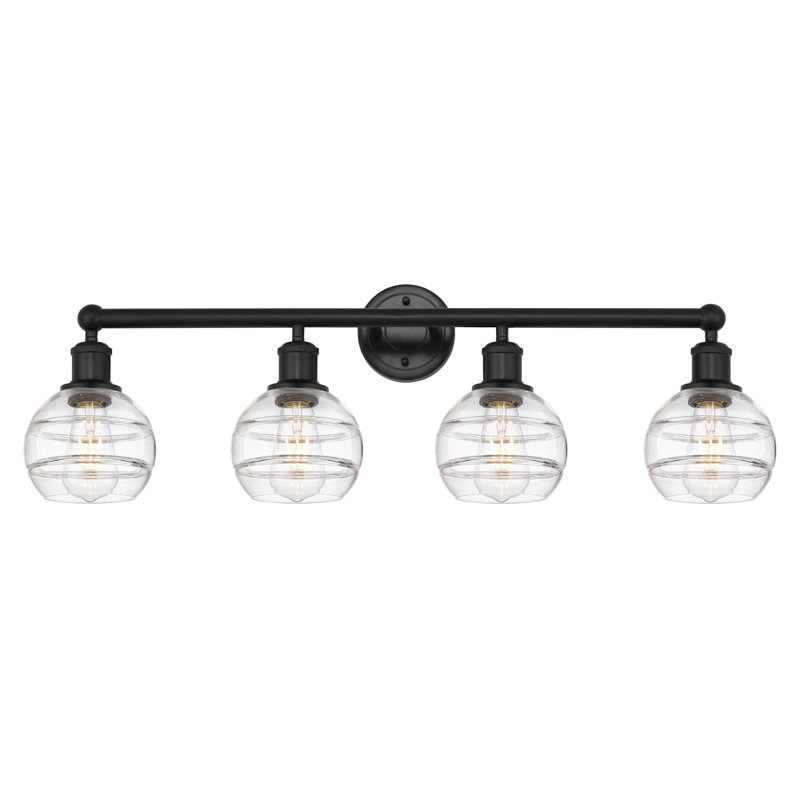 Éclairage pour meuble-lavabo à 4 lumières Chartoff, Noir mat, Transparent