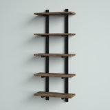 Rundell 20" Wide Rustic Industrial Solid Wood and Metal Frame Wall Mounted 5 Tiered Shelf