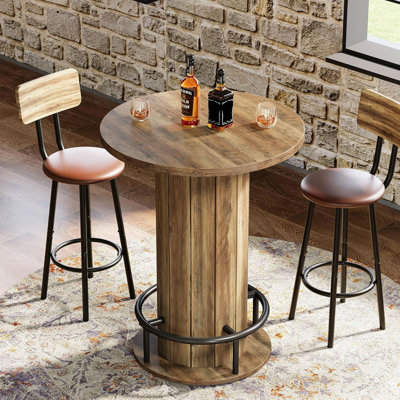 Table bistro en bois de ferme avec repose-pieds de 31,51 po de largeur x 39,37 po de hauteur pour appartement et salon