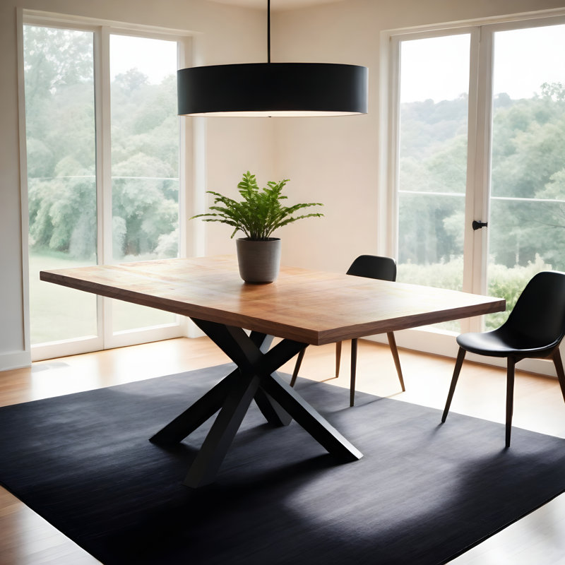 Découvrez la table de salle à manger rectangulaire Modern Elegance avec plateau en bois de manguier et pieds robustes en araignée