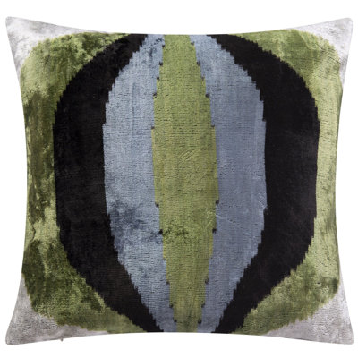 Handmade Velvet Throw Pillow - 16X16 Inches, Naturally Vegetable-Dyed, Premium Down Feather Insert - Green, Black, And Abstract Design, Luxury Home Decor Accent