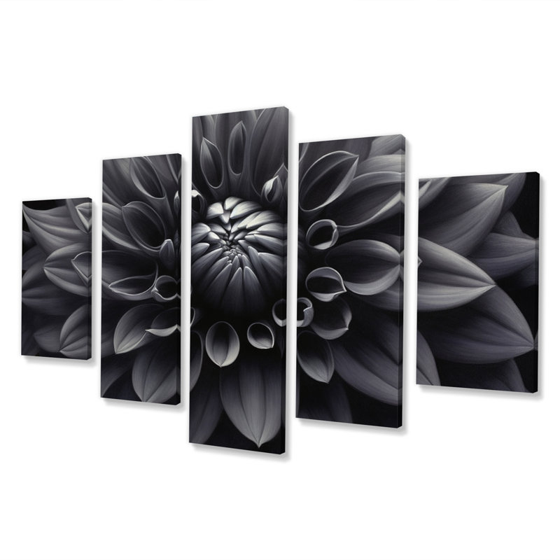 Palette de jardin noir et blanc Dahlia I - impression sur toile florale - 5 panneaux