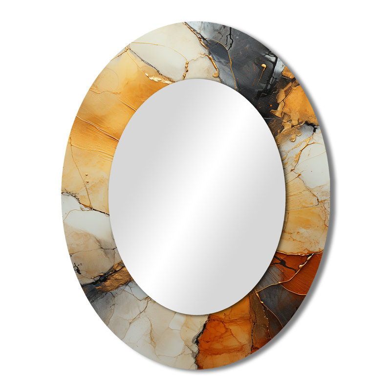 Encaustic Spirals II - Miroir mural ovale moderne orange, 43 po x 33 po
