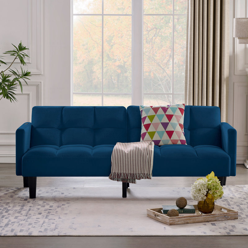 Velvet Futon Couch, Marine
