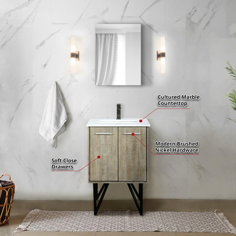 Meuble-lavabo en bois rustique, comptoir en marbre, robinet inclus, 18 po Miroir - meuble-lavabo long et fonctionnel de qualité tache