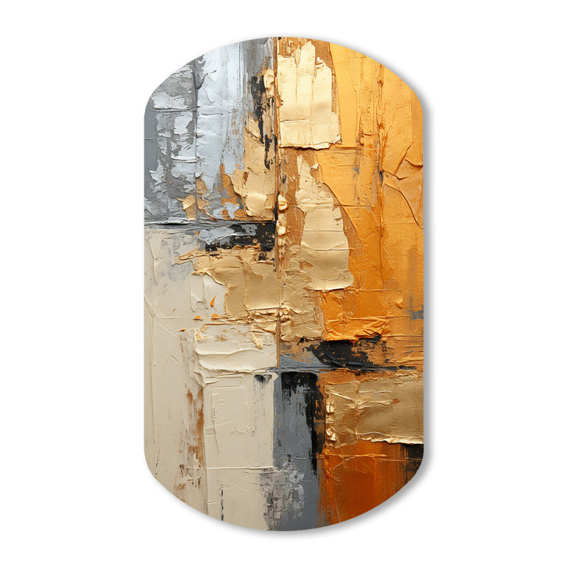 Gold Grey Gleaming Geometry XV - Cylinder Abstract Collages Metal Art, Asymmetrical Metal Wall Sculpture Print