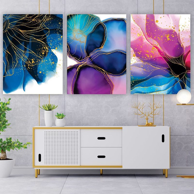 Ensemble d'art mural acrylique multicolore à motif floral 3 pièces