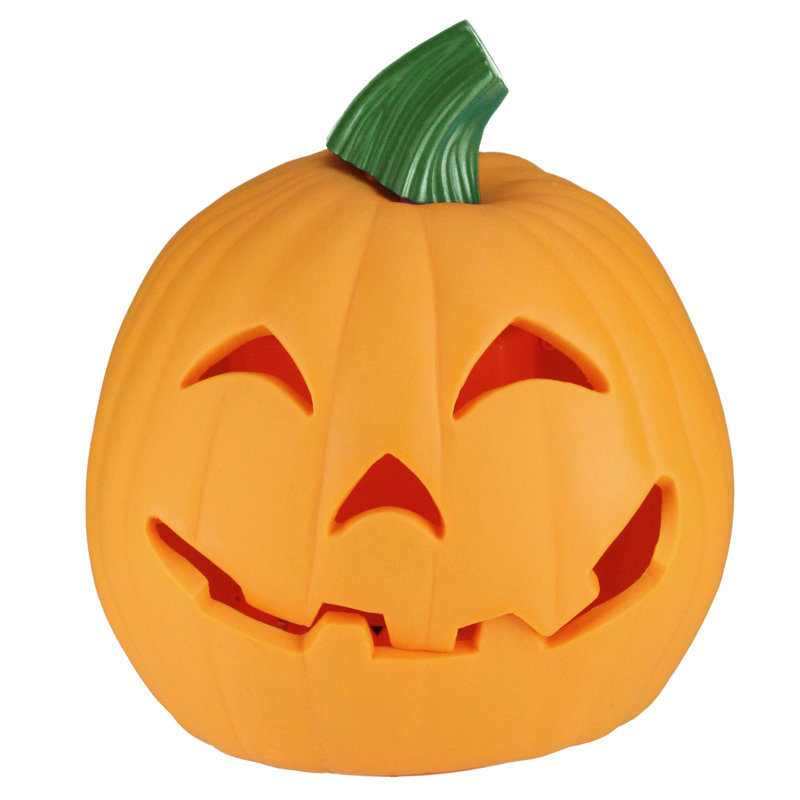 9.75" Orange and Green Plastic Animated Pumpkin Figurine