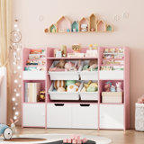49.6'' W Kids Storage Bookcase, Wood Toy Organizer With Drawers, Display Shelves and Bins