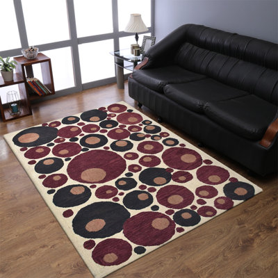 Tapis écologiques en laine touffetée à la main de 9 pi x 12 pi Beybut - de couleur rouge beige, de conception moderne et contemporaine, de tapis épais antidérapants faits à la main pour le salon, la chambre à coucher