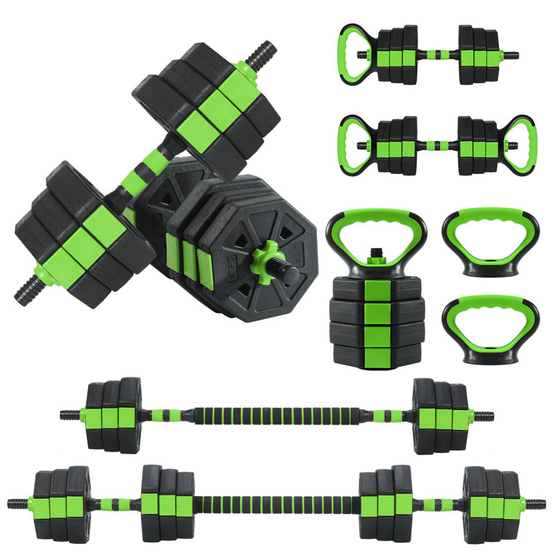 Ensemble de haltères réglables vert 3 en 1 avec haltères de 66 lb avec poignée antidérapante pour homme / femme Ensemble de haltères avec connecteur