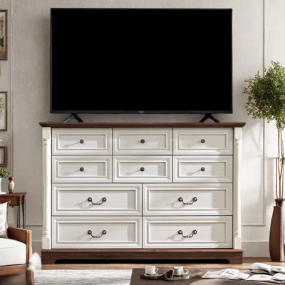Farmhouse Dresser With 10 Drawers, Two-tone Finish, Columns Desgin And Elegant Handles