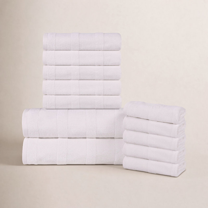 Oilton Ribbed 12 Piece 100% Cotton Bath Towel Set, Ivory