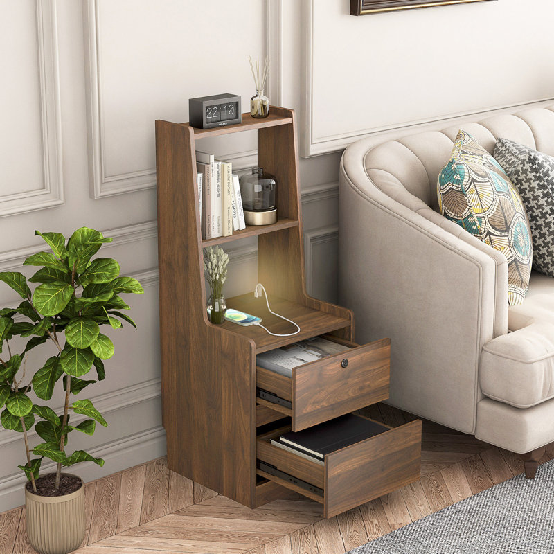 Table de chevet moderne avec bibliothèque, Bois, Individuel