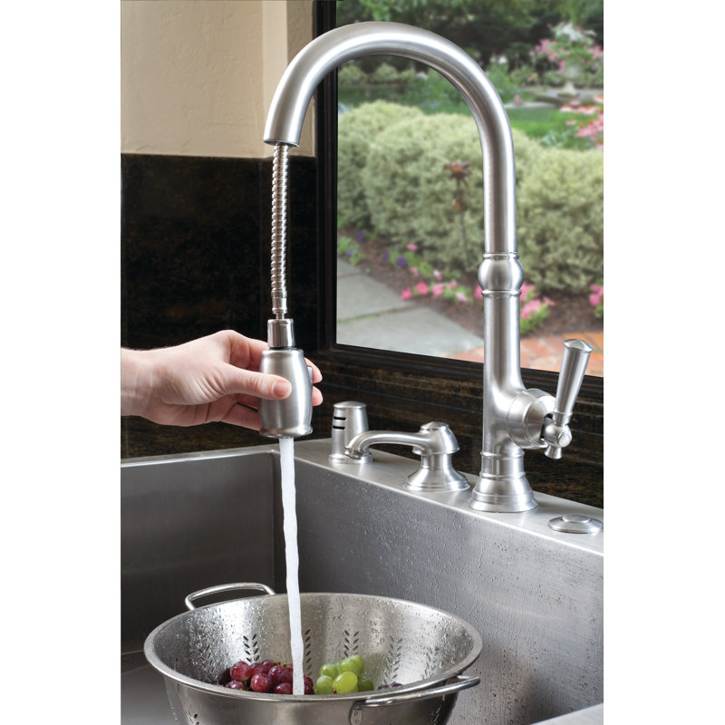 Jacobean Single Handle Pull Down Kitchen Faucet, Matte White
