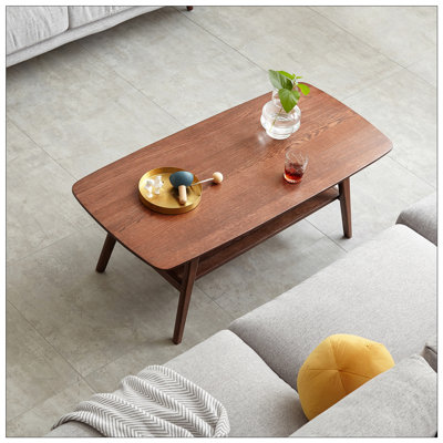 Versatile Solid Oak Wood Centre Table with Dual-Layer Storage and Easy Assembly for Modern Living