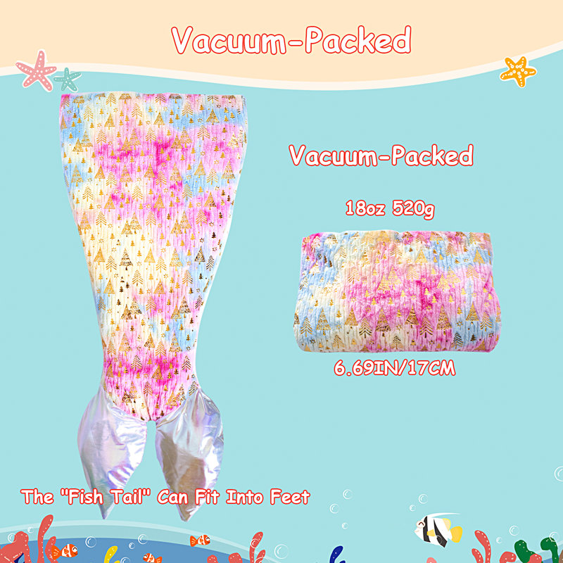 Couverture Kids Mermaid Tail, 46" L x 17.7" W, Rose/Blanc