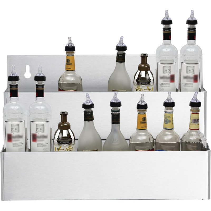 Express KitchQuip Stainless Steel 48" Double Tier Speed Rail - Heavy-Duty Wall-Mounted Liquor Bottle Organizer