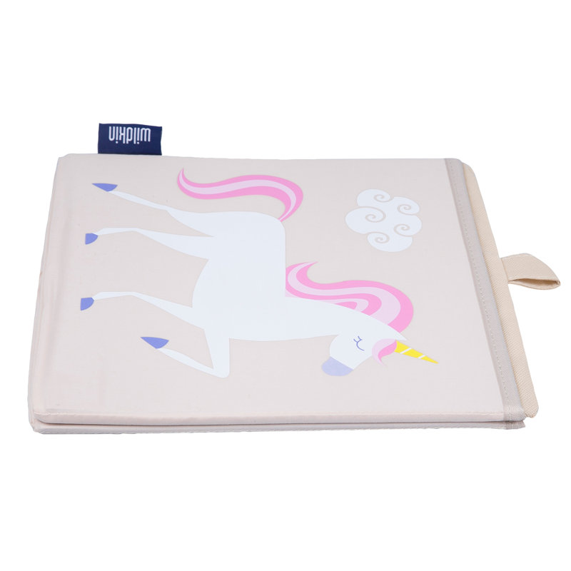Unicorn Print Beige Fabric Collapsible Kids Storage Cube