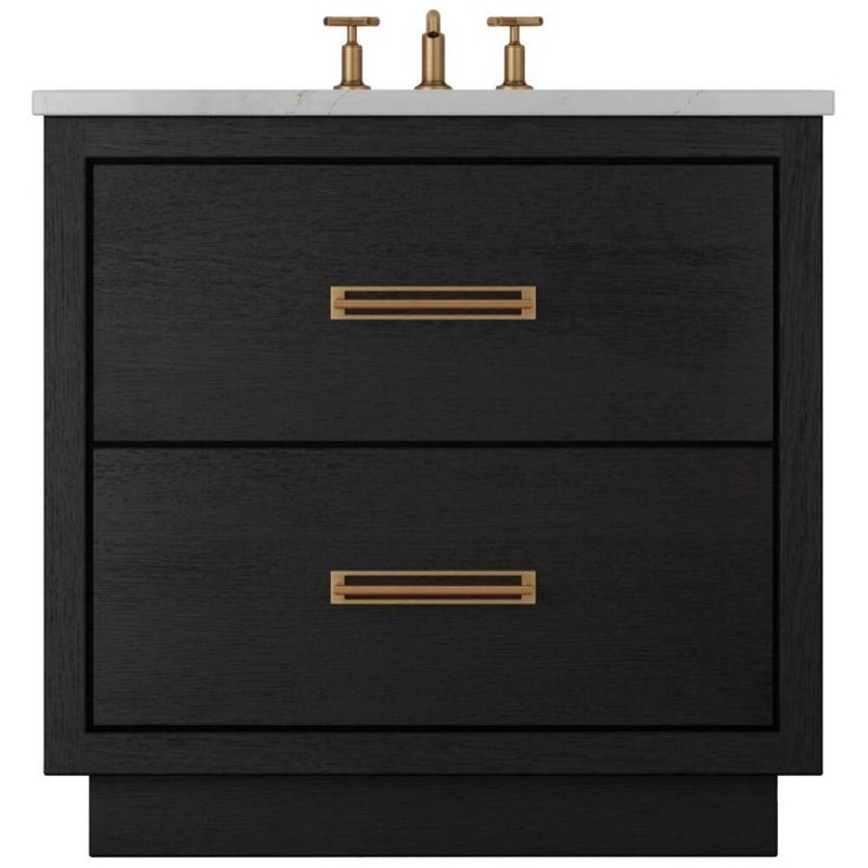 Avalon Two-Drawer Single Bath Vanity, 30", Classic Black, Satin Gold