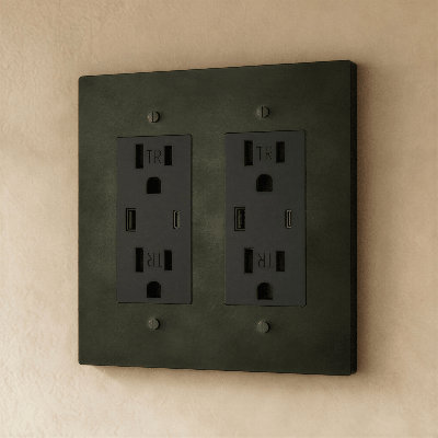 Prise de courant en laiton massif pour résidence - 120 V CA, prises électriques homologuées UL - Plaque murale décorative pour maisons d'époque - Laiton robuste durable, installation facile - Style américain