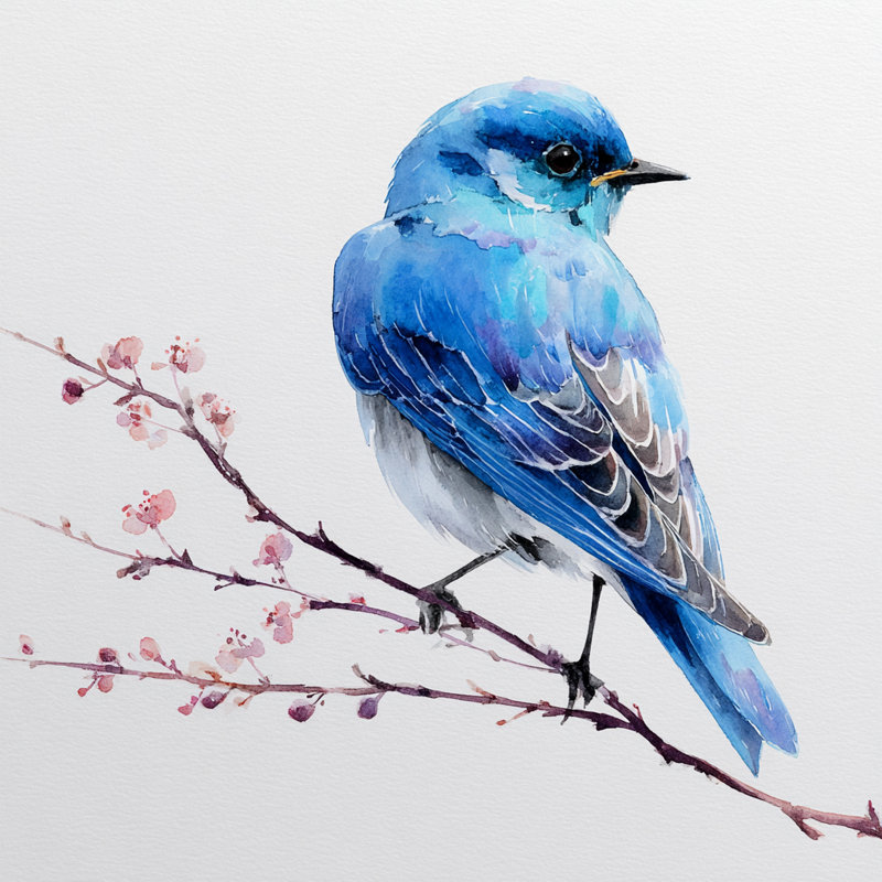 Art mural sur toile perchée Bluebird Blossom, 30"W x 30"H x 1.5"D