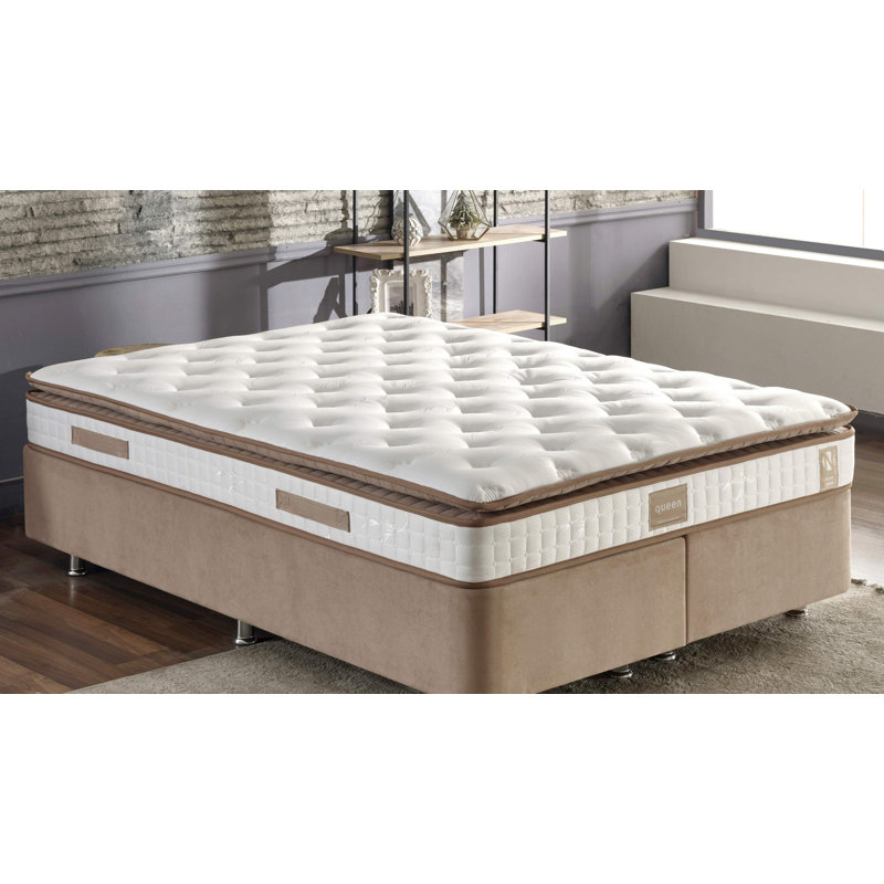 Ultra Firm Hotel Mattress, Woven Fabric Cover, 55.1 x 74.8 x 9.8 inches | Multi Spring System, Silicon Fiber Comfort Layer, Edge Support Foam | Decorative Quilted Linen Fabric, Assembled, White & Brown Colors