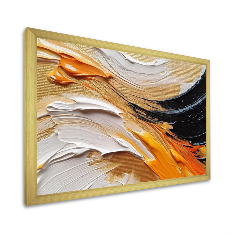 «Orange» et «Mystic Spirals» orange et noir, Cadre doré simple, H 16 po x l 32 po x P 1 po