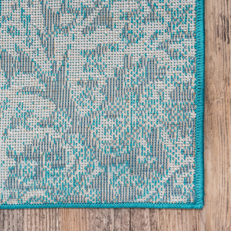 Tapis abstrait Affleck, Carré 8 pi, Turquoise