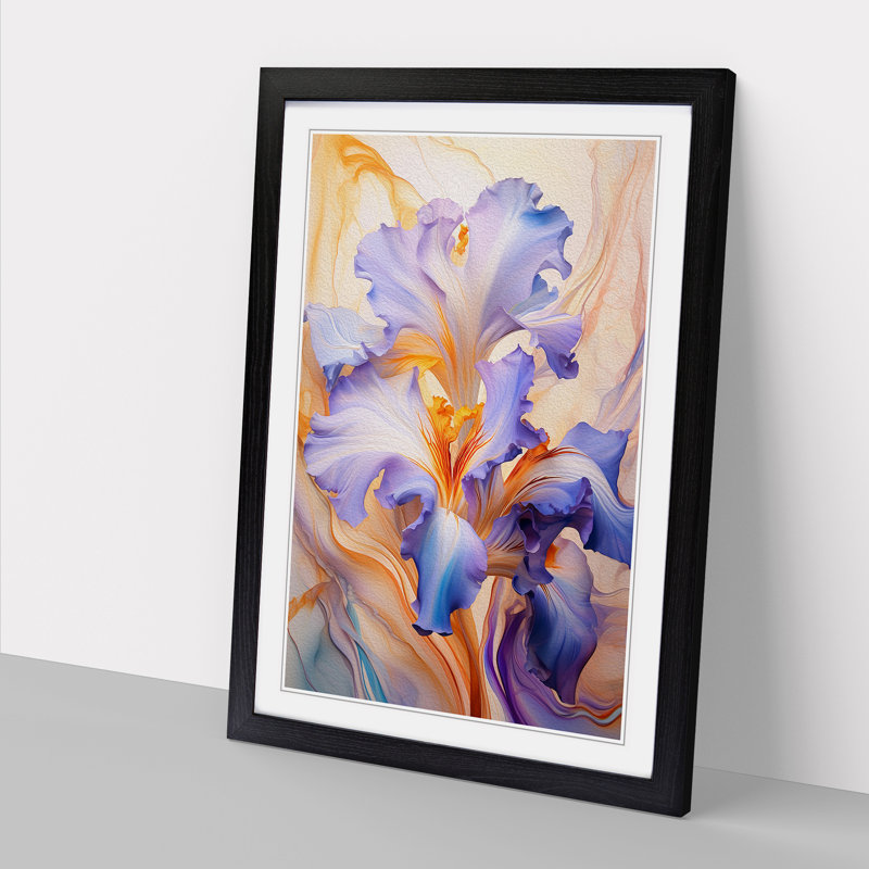 Iris Flower Futurism No.2 - Framed Print, 34cm H x 25cm W x 2cm D, Black Framed
