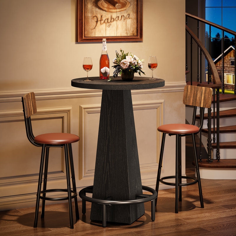 37.4" High Top Bar Table With Footrest (table Only), Black
